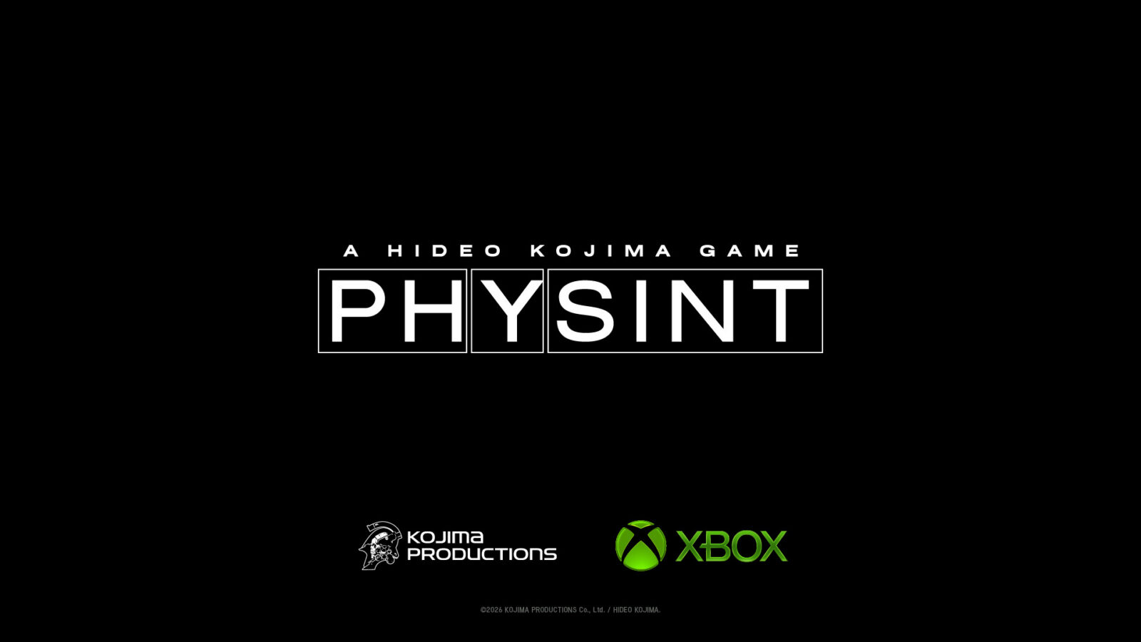 Arte oficial de PHYSINT com as marcas da Kojima Productions e Xbox.