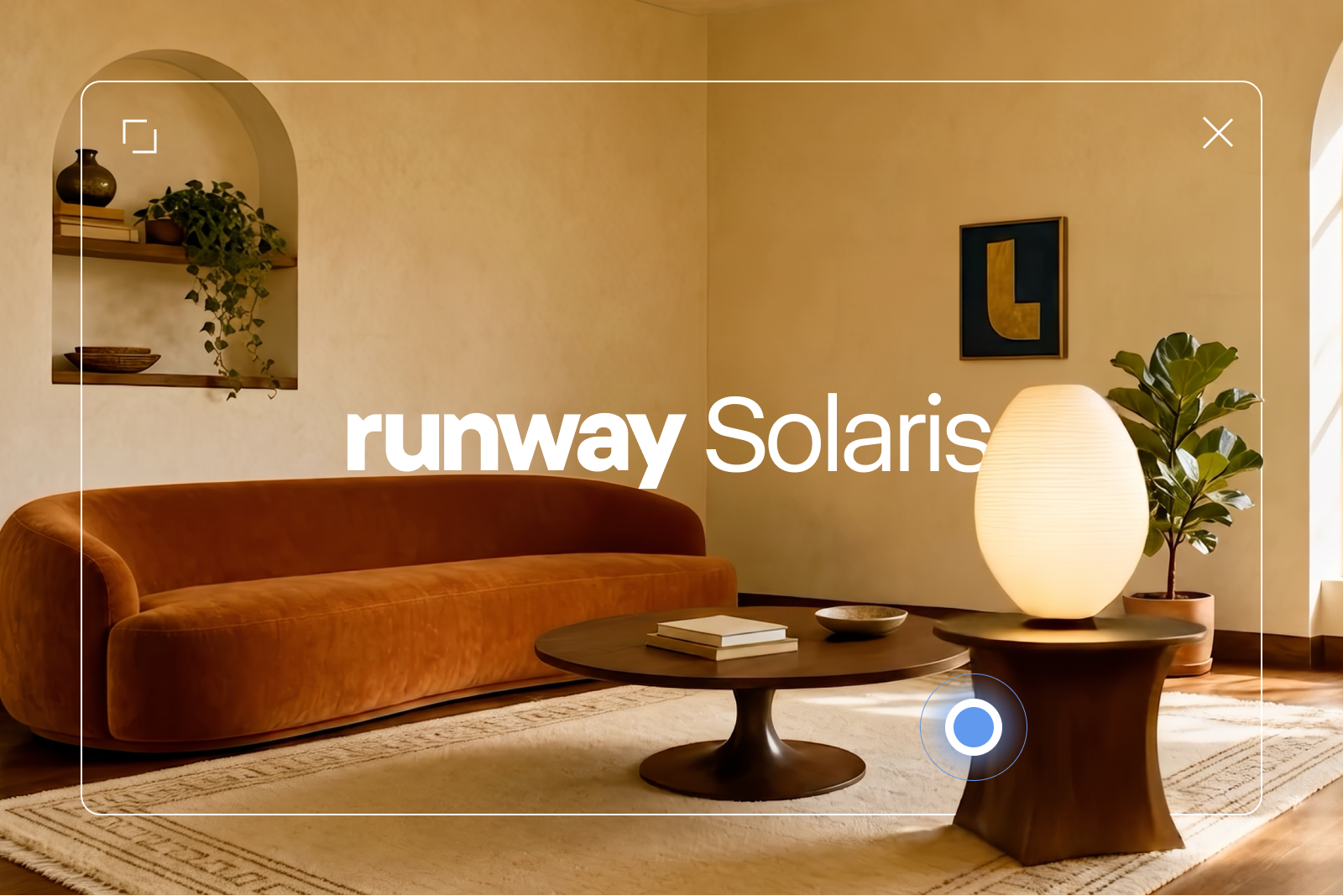 Demonstração visual do Solaris sobre uma sala, com marca Runway e controle na cena.