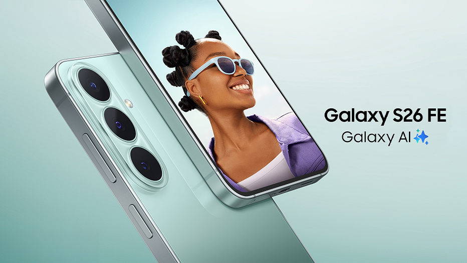 Galaxy S26 FE em arte oficial de apresentação. Samsung.