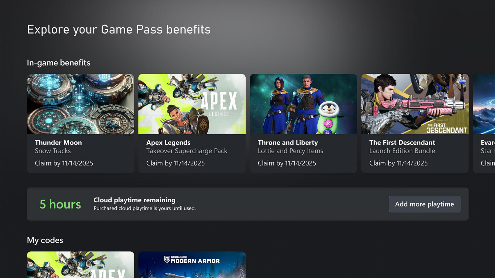 Interface oficial ilustra o contador de horas do Xbox Cloud Gaming. Xbox Wire.